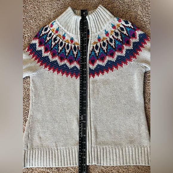 Women’s Chaps Sweater Women Small Light Gray & Multi Color Full Zip Cardigan - Picture 8 of 11